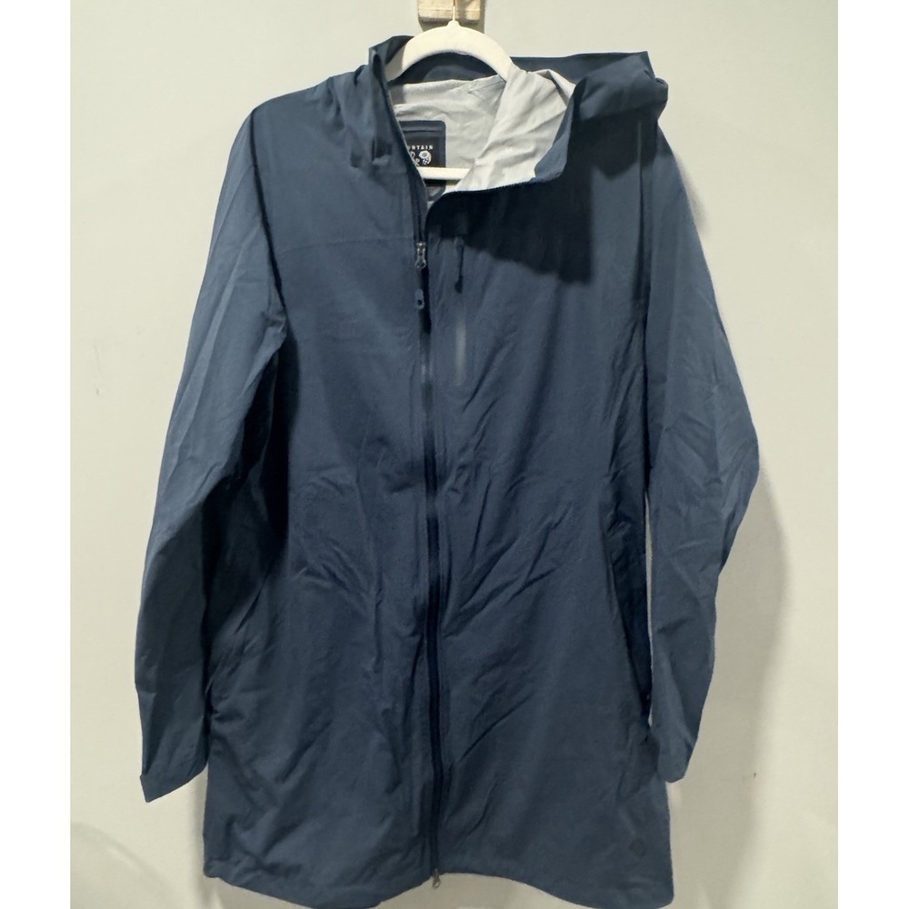 Mountain Hardwear Jacket Women's L Hooded Full Zip Vented Rain Parka Slate Blue